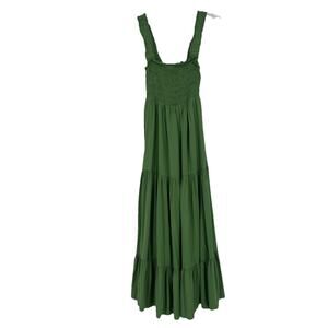 Wishlist Green Smocked Midi Dress Tiered Boho Fairy Pockets Sleeveless Size M